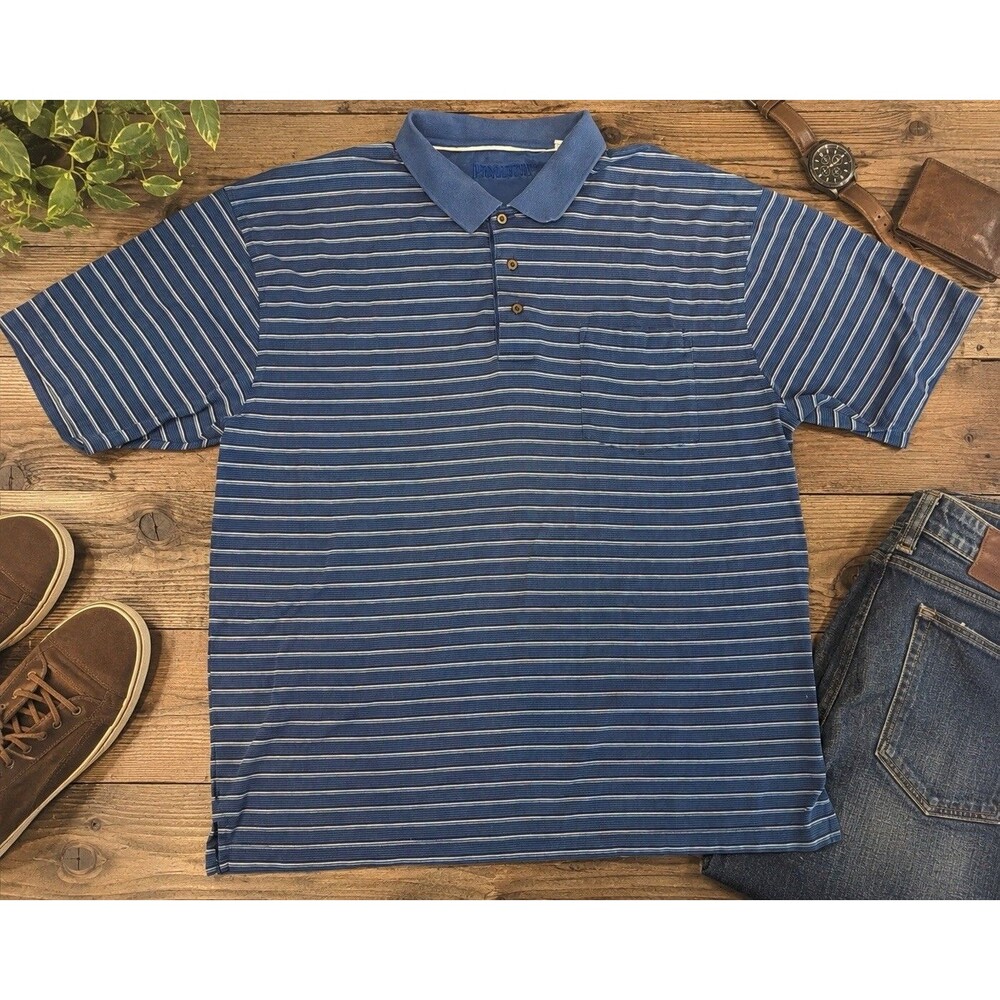 Pendleton Polo Shirt Mens XL Multi Striped Short Sleeve Pocket Stretch Golf
